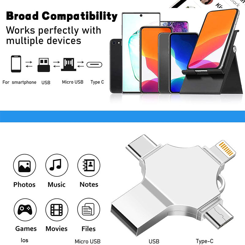 🔥【Multifunktion】 4-in-1-USB-Flash-Laufwerk mit großer Kapazität zur Erweiterung von Mobiltelefonen